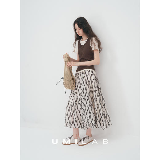 UMILAB｜定格*理性优雅莱赛尔混纺肌理感重工半松紧格纹半裙D815M 商品图1