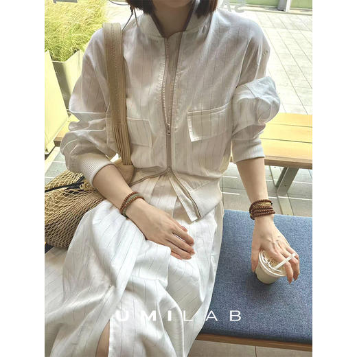UMILAB｜清露*优雅老钱 BC同源亚麻条纹透气夹克/松紧腰半裙E253W 商品图2