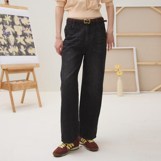 谜底牛仔裤长裤女2025秋季新品复古百搭100%水洗直筒裤253MK1234 商品图0