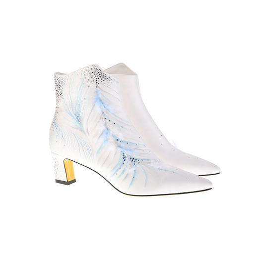 sheme景颇族原创文化女式高跟短靴羽毛图案尖头刺绣水晶优雅可定制 商品图5