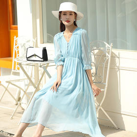 「高货oyg」全新升级【铂金会员487/天猫659/差价172】(03913)洛诗琳法式茶歇桑蚕丝长裙2025夏季新款V领真丝连衣裙女