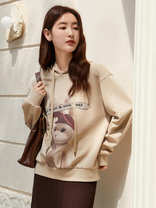 卡通兔子印花连帽卫衣女 春秋季宽松显瘦套头衫 休闲减龄上衣 商品图0
