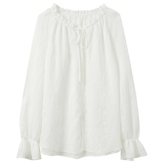 三彩2025秋季新款肌理感小衫木耳边系带上衣宽松法式S 商品图4