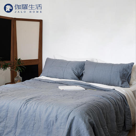 伽罗生活可水洗纯色宽格亚麻被子法国雨露麻夏凉被空调被薄被盖毯 商品图0