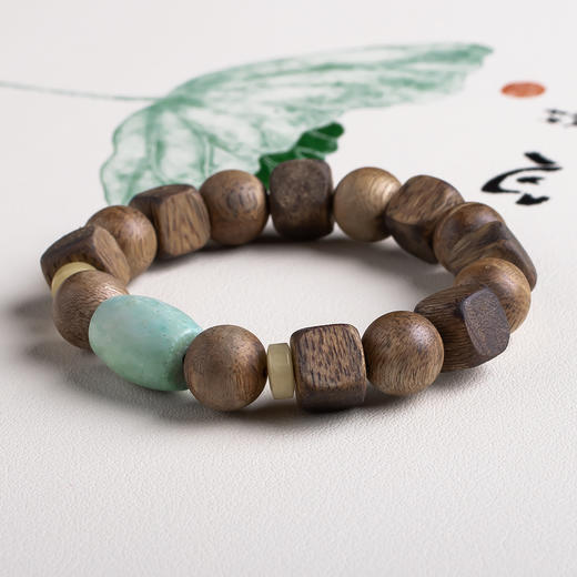 xy0459沉香+蜜蜡绿松石桶珠手串 商品图2