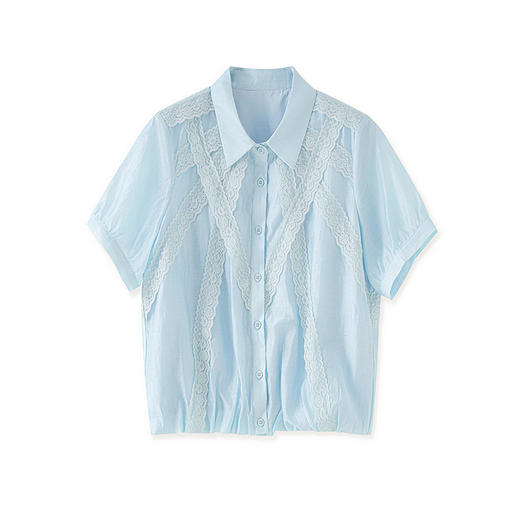 「高货wl」全新升级【铂金会员257/天猫339/差价82】(01730)洛诗琳2025夏季法式优雅精纺新疆棉花边蕾丝泡泡袖衬衫女 商品图4