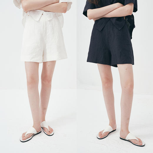 UMILAB｜水墨*静奢亚麻系列100%水洗亚麻松弛感半松紧短裤E250M-1 商品图0