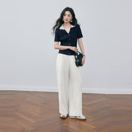 【商场同款】诗凡黎老钱风白色休闲裤2025夏新款直筒裤3G5151681 商品图1