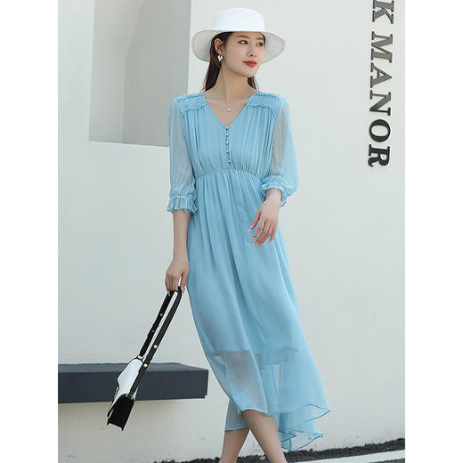 「高货oyg」全新升级【铂金会员487/天猫659/差价172】(03913)洛诗琳法式茶歇桑蚕丝长裙2025夏季新款V领真丝连衣裙女 商品图2