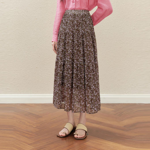 【严选】诗凡黎气质碎花波嬉半身裙2025秋新款高腰垂感浪漫飘逸A字中长裙7G7340531 商品图3