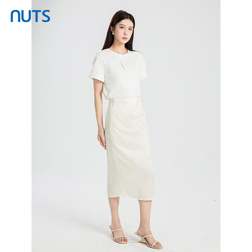 NUTS商场同款夏季高级感气质褶皱开叉长款半身裙428061539 商品图3