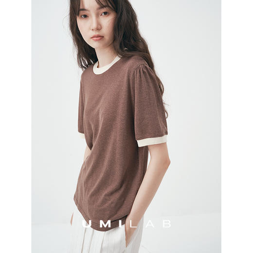 UMILAB｜舒然*高质感天丝+汉麻复古雪花肌理撞色轻薄短袖T恤T755W 商品图0