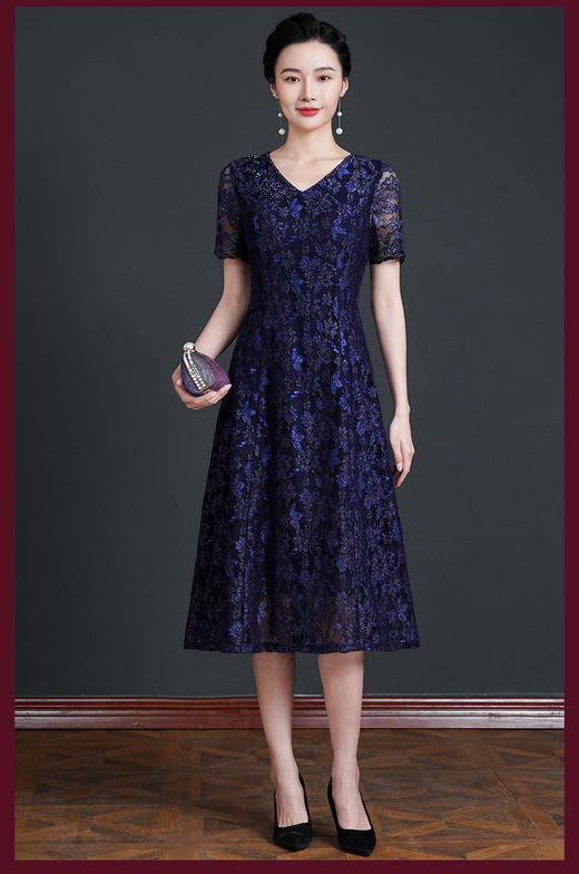 气质妈妈连衣裙，年轻洋气中长款V领40岁50岁MY92502 商品图2