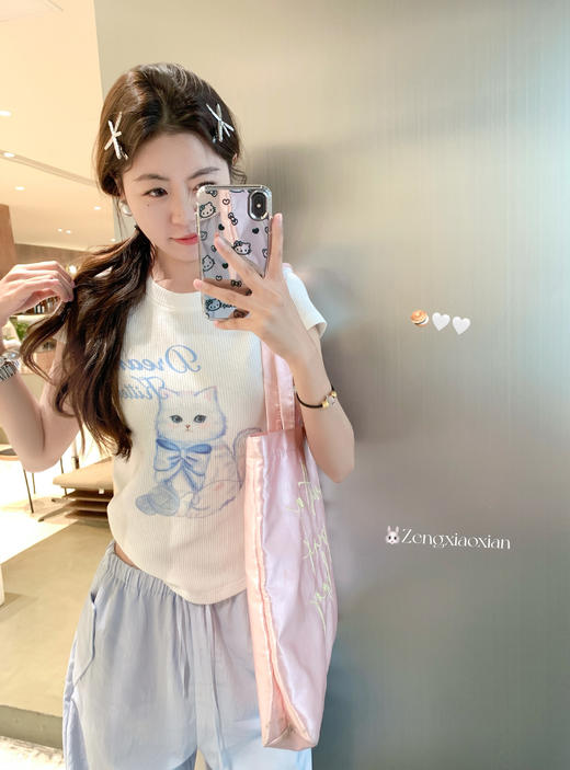 【99元任选2件】可爱猫咪印花短袖T 商品图5