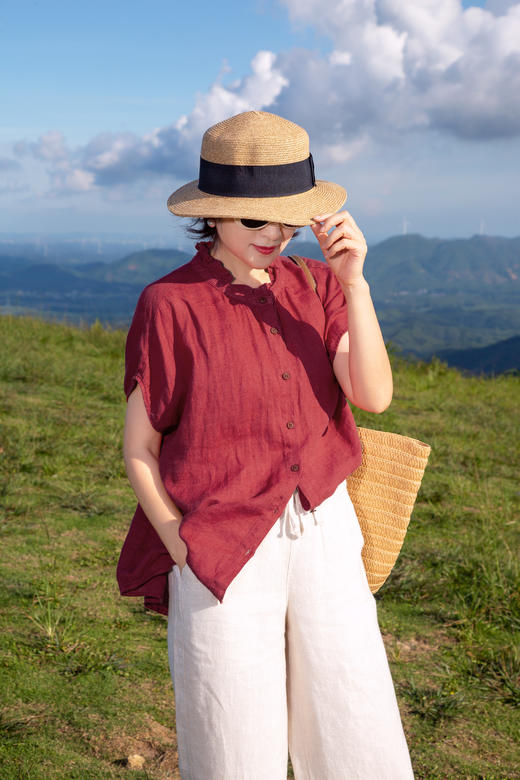 亚麻木耳领上衣 商品图0