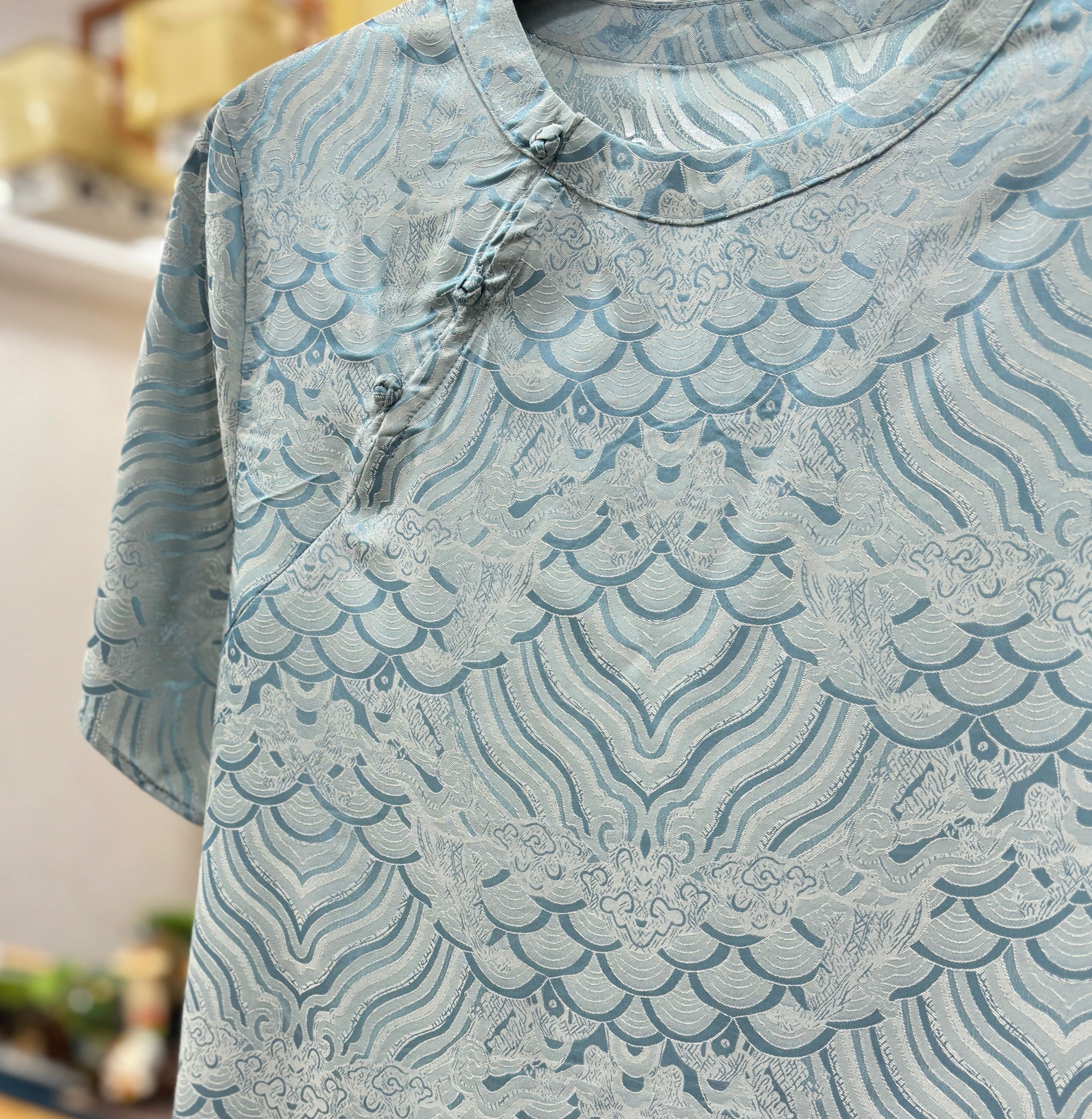 秋知屿风·新中式提花斜襟盘扣短袖，把东方诗意穿身上，岁月沉淀的优雅，清凉又贵气【3-5天发货】