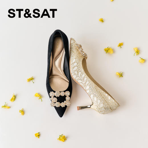 【高定系列】星期六法式轻奢蕾丝钻扣细高跟宴会鞋SSD3111147 商品图6