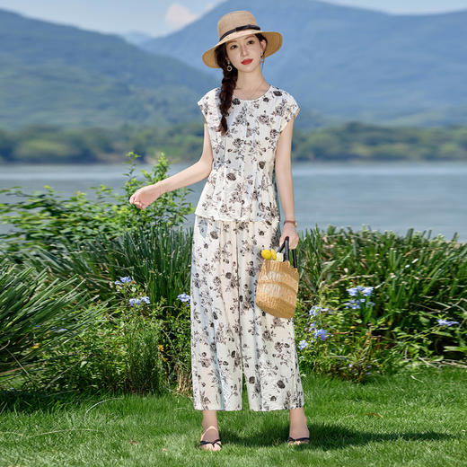 【预售3天】时尚气质印花收褶修身两件套LDB2865 商品图3