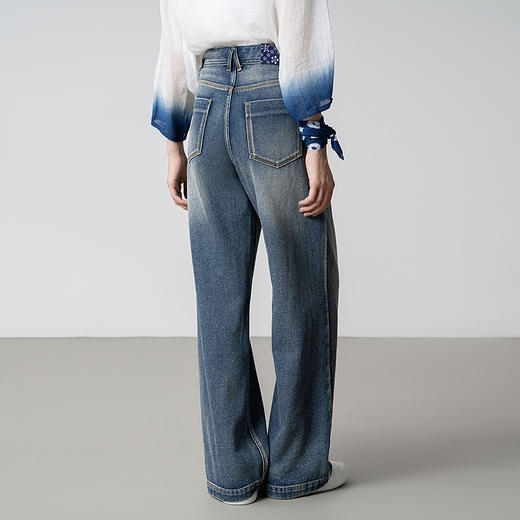 【林栖设计小店】【草木丹宁】醋酸牛仔裤配植物染方巾2025秋季新款阔腿裤G1653007 商品图4