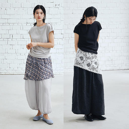 绽放旅行女装438朵/【黑白灰系列·自由T】汉麻棉针织混纺短袖T恤 商品图2