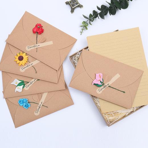 创意信纸信封套装 写信的信纸手写留言小卡片节日贺卡情人节表白干花信笺纸复古牛皮纸 随机1套 商品图2