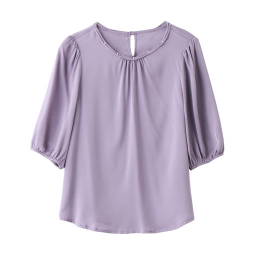 ASE2025年夏季真丝上新气质圆领时尚小清新修身显瘦高端纯色套头小衫 商品图4