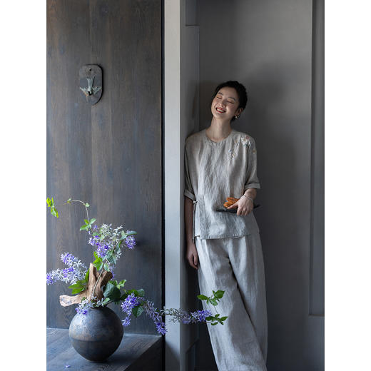 牧衣游原创 手工刺绣汉麻炒色短外套轻薄禅意质朴复古开衫 清风我 商品图3