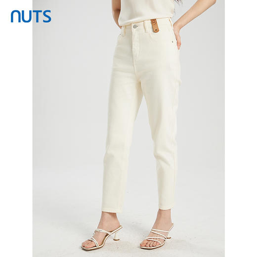 NUTS商场同款夏季白色简约休闲高腰直筒九分牛仔裤421112255 商品图1