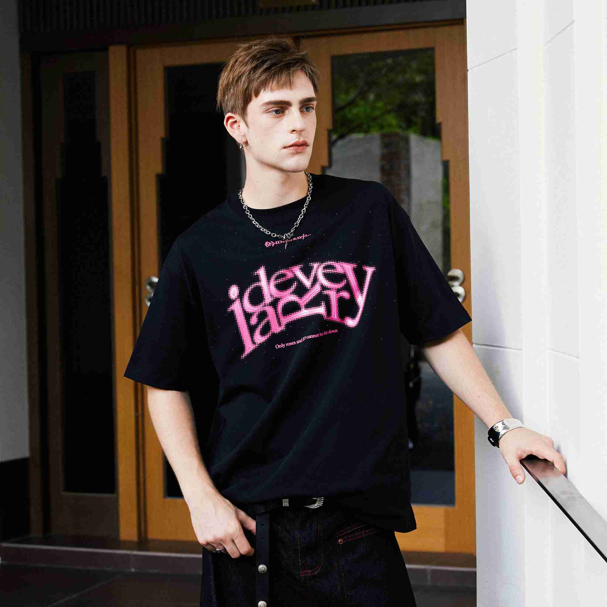 IDEVERRAY圆领夏季上衣情侣运动街头日常印花情侣时尚短袖T恤