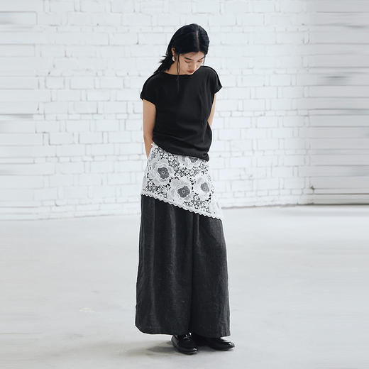 绽放旅行女装582朵/【黑白灰系列·山本裤】色织亚麻阔腿裤休闲裤 商品图1
