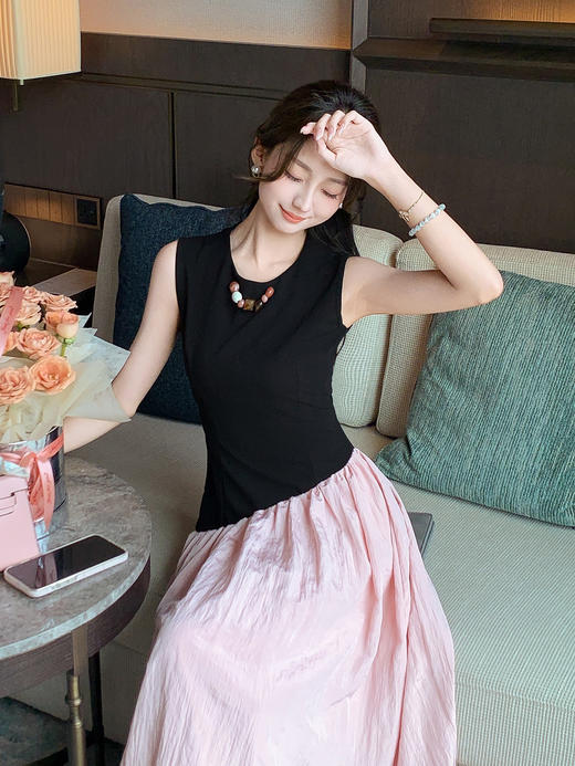 张心子【芋圆小酥】黑天鹅气质晚宴礼服拼接长裙连衣裙  U2507031 商品图7