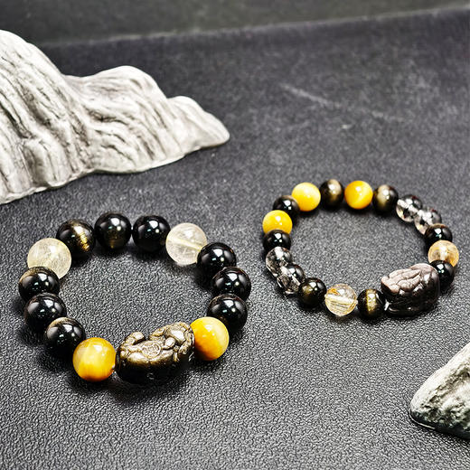 易祈吉祥金虎眼手串金银曜石貔貅饰品虎眼石男女款黑发晶手链 商品图3