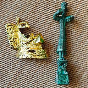 【三星堆文物摆件·树脂材质】青铜立人像青铜人头像面具手办摆件