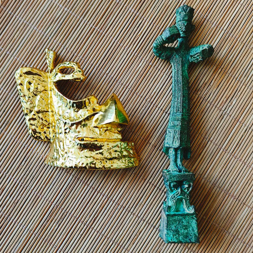 【三星堆文物摆件·树脂材质】青铜立人像青铜人头像面具手办摆件 商品图0