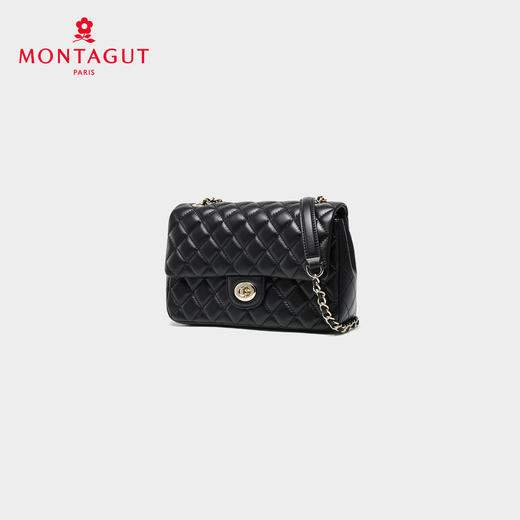 梦特娇女士潮流单肩包新款百搭真皮菱格包时尚斜挎包羊皮链条包 黑色 商品图7