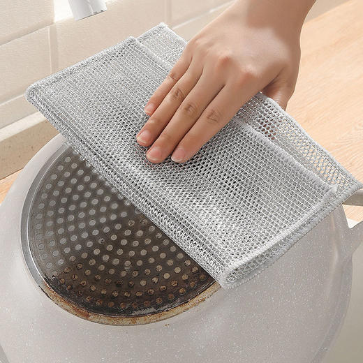 【批发】美丽雅双层加厚厨房银丝抹布刷锅强去污长25宽25 5片/包 商品图2