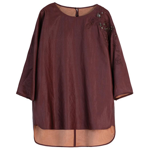 牧衣游原创 28姆米重磅香云纱立体重工手绣套头衫复古 袅袅青云 商品图4