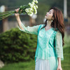 【林栖设计小店】（现货）【林栖推荐】2025夏季新品湖绿色真丝上衣女N1953174 商品缩略图0