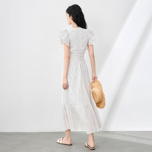 「高货wl」全新升级【铂金会员349/天猫469/差价120】(00646)洛诗琳法式V领波点连衣裙2025夏季荷叶袖收腰复古长裙女 商品图2