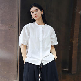 绽放旅行女装436朵/【黑白灰系列·帅女孩】汉麻棉廓形中袖衬衫女