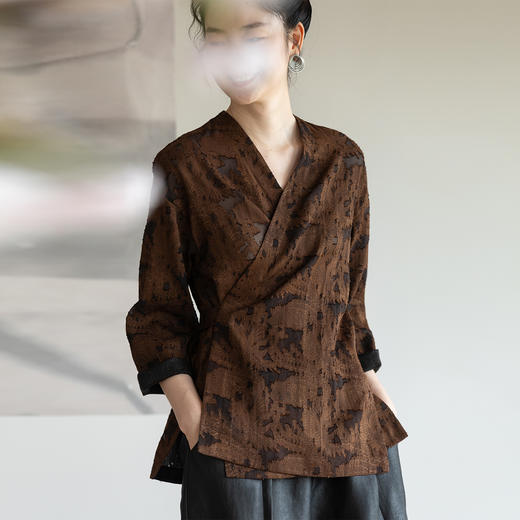 牧衣游重磅提花莨染短外套东方复古新中式开衫 谨喻 商品图0