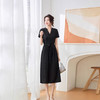ASE夏季新款真丝高端大气V领连衣裙纯色通勤百搭系带显瘦裙 商品缩略图1