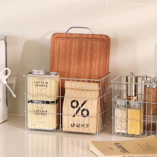 摩登主妇304不锈钢收纳筐厨房菜板砧板放置篮水果零食铁艺储物筐 商品图0