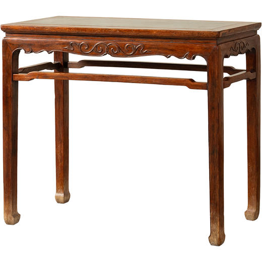 清	黄花梨镶绿石卷草纹罗锅枨马蹄腿半桌 商品图5