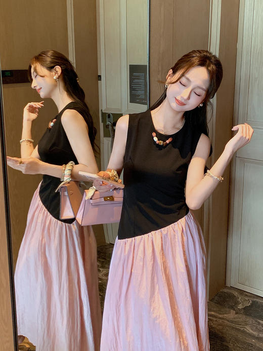 张心子【芋圆小酥】黑天鹅气质晚宴礼服拼接长裙连衣裙  U2507031 商品图4