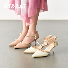 【铆钉系列】星期六高级感裸色尖头高跟鞋SSD1114465
