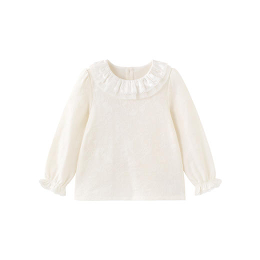 【高定系列】英氏女童长袖上衣秋季新款绣花翻领棉羊毛儿童T恤衫 商品图4