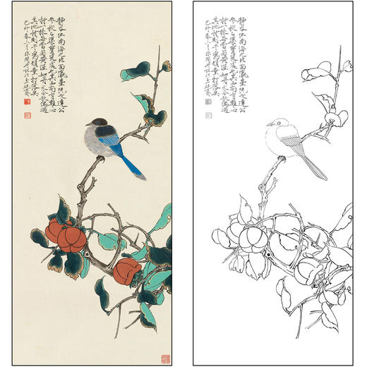 于非闇花鸟工笔画白描底稿《玉树鸣禽》临摹勾线高清打印稿FA15 商品图0