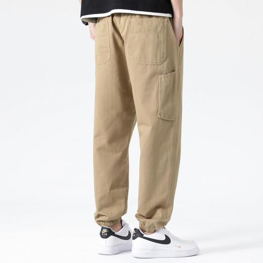 圣得西男士纯棉休闲束脚裤2025夏季新款时尚工装风系带松紧九分裤 商品图3