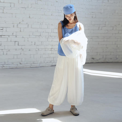 绽放447朵/【黑白灰系列·大步流星裤】高支苎麻双层灯笼裤休闲裤 商品图1